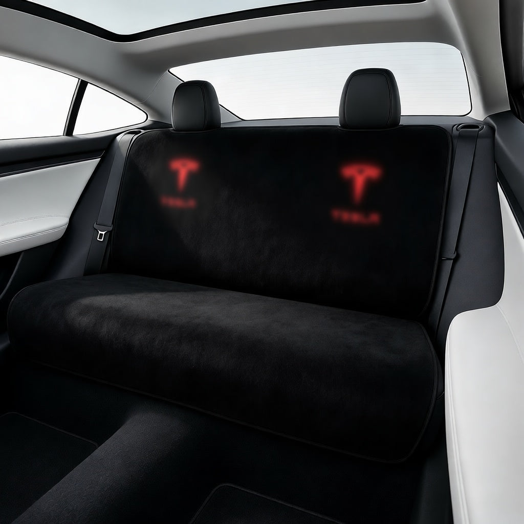 Fawyn Tesla Seat Covers for Model 3/Y/X/S – Sweat-Resistant Back Seat Towel Protector for Kids, Pets & Dogs – Easy Install 3-Seconds, Roll-Up Storage