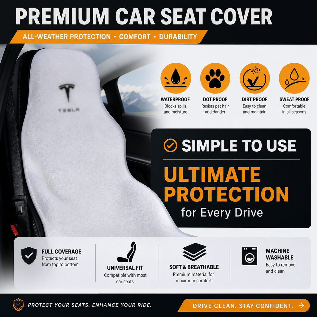 Fawyn Tesla Seat Covers for Model 3/Y/X/S – Sweat-Resistant Seat Towel Protector for Kids, Pets & Dogs – Easy Install 3-Seconds, Roll-Up Storage